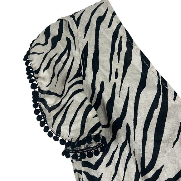 NWT INC 100% Linen Romper Size S Black Cream Zebra Print V-Neck Ruffle Safari - Picture 5 of 8
